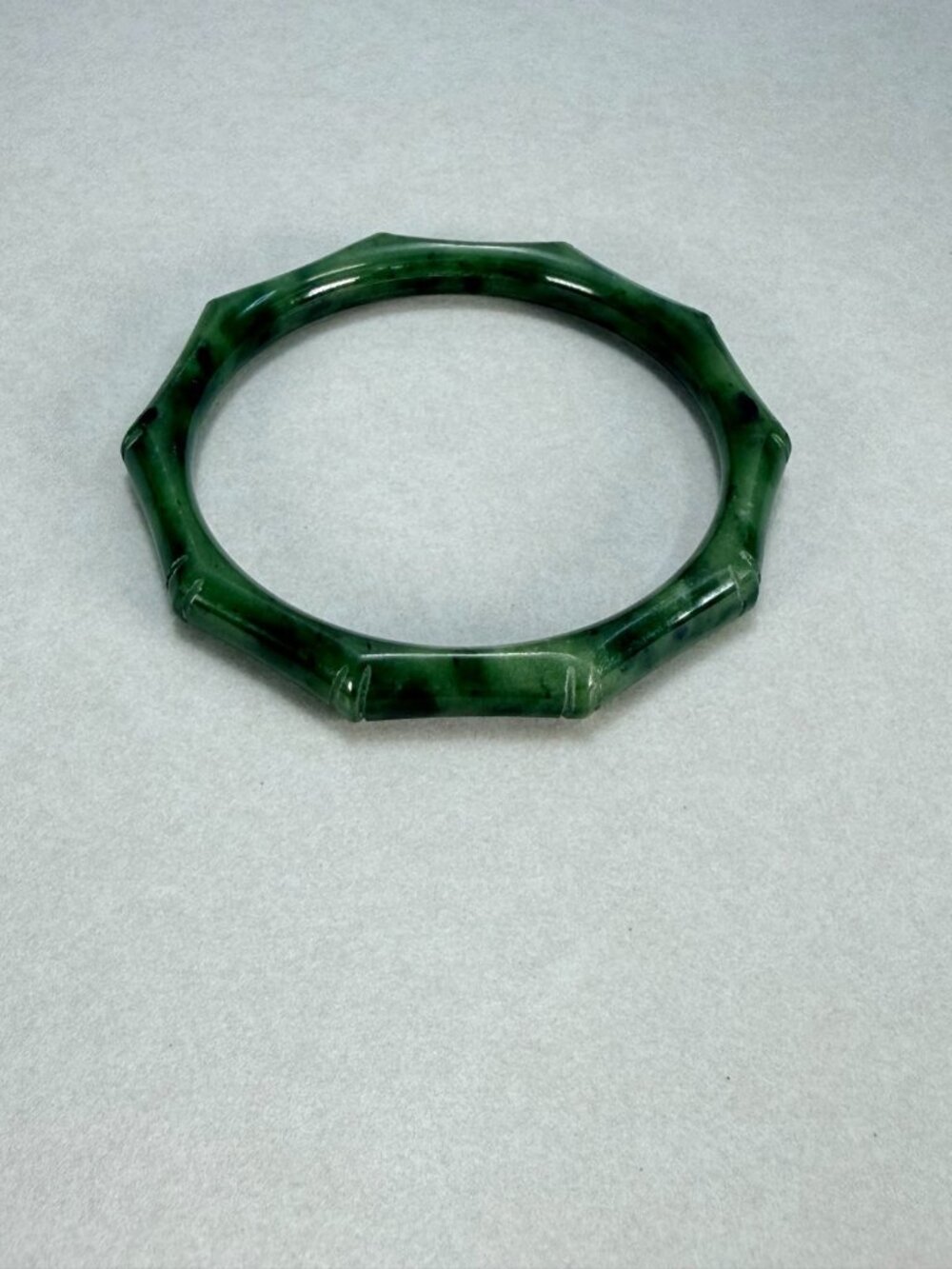 Vintage Green Jade Bamboo Carved Bangle Bracelet Natural Stone 7.3/4" - Picture 7 of 8